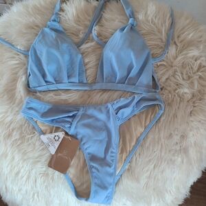 Light Blue Ribbed Bikini Set